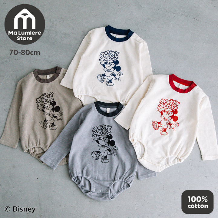 [t.] Disney ワッフル 長袖 ロンパース