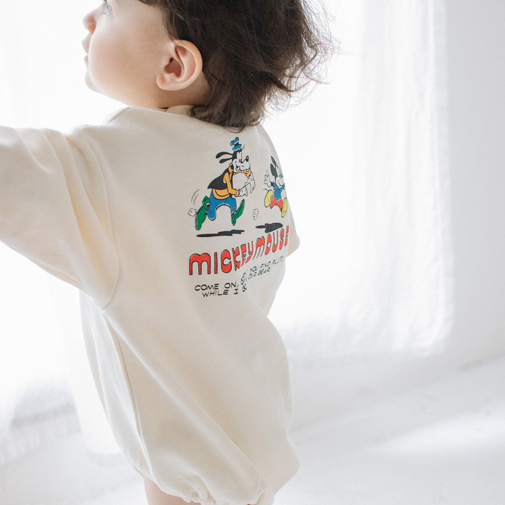 [t.] Disney 前後 プリント 裏毛 ロンパース