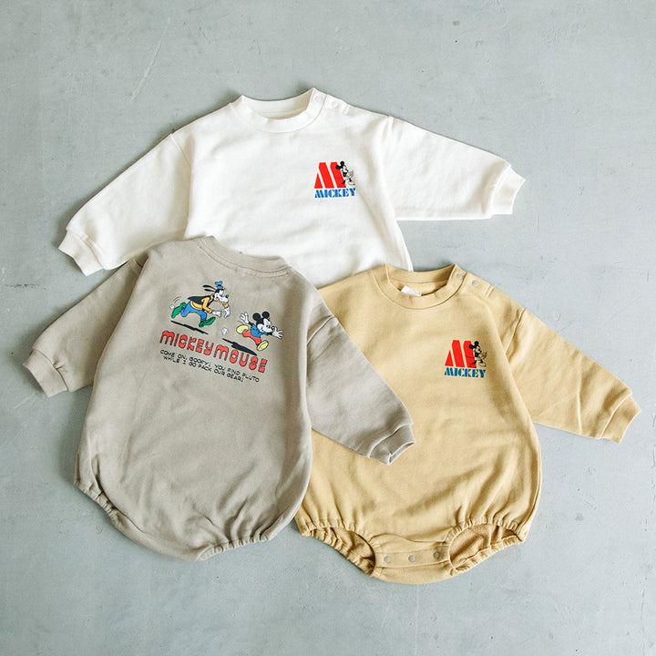 [t.] Disney 前後 プリント 裏毛 ロンパース