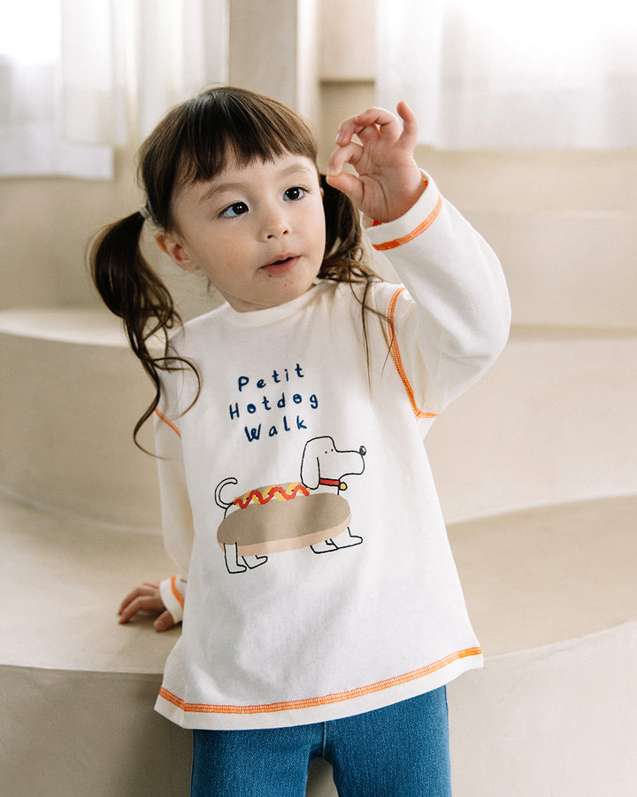 【予約 5%OFF】【新作】[t.] たべものどうぶつ長袖刺繍Tシャツ