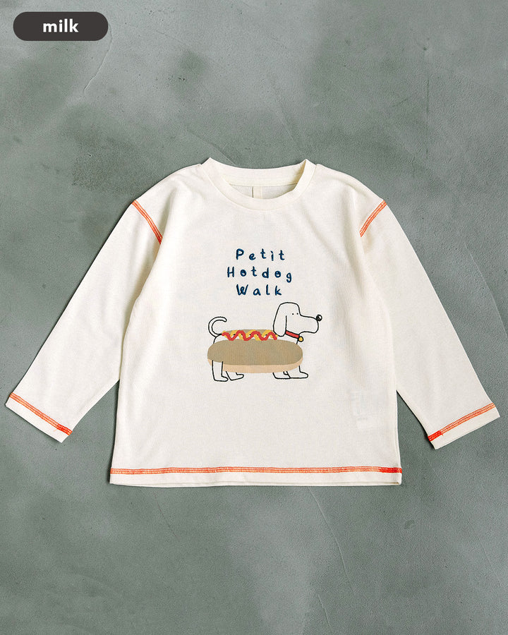 【予約 5%OFF】【新作】[t.] たべものどうぶつ長袖刺繍Tシャツ