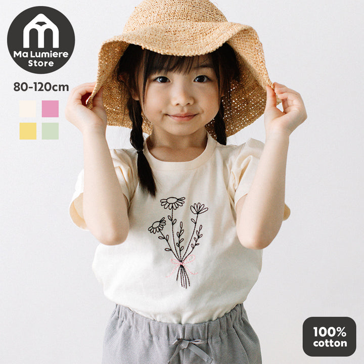 【SALE】[t.] 刺繍 パフスリーブ 半袖 Tシャツ