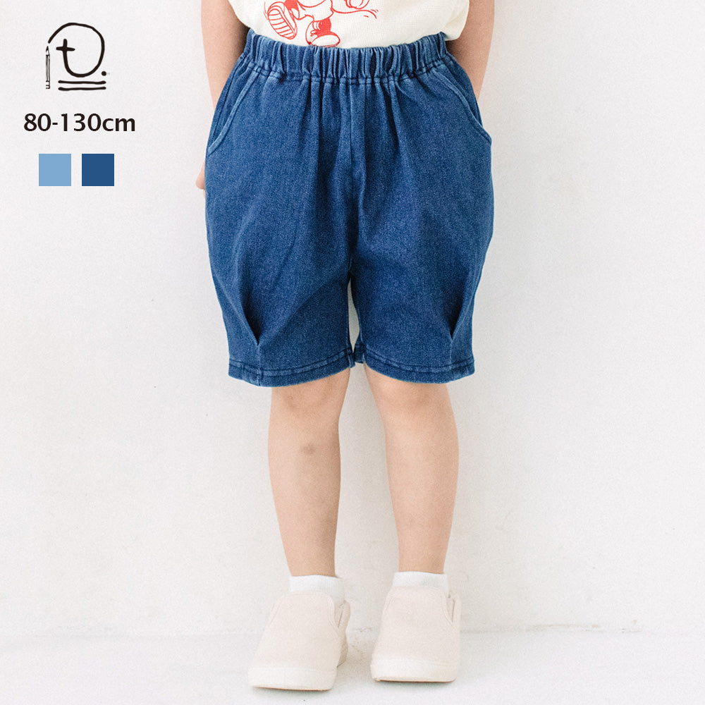 【再入荷】[t.] のびのびカットソー素材！ デニムニット ショートパンツ