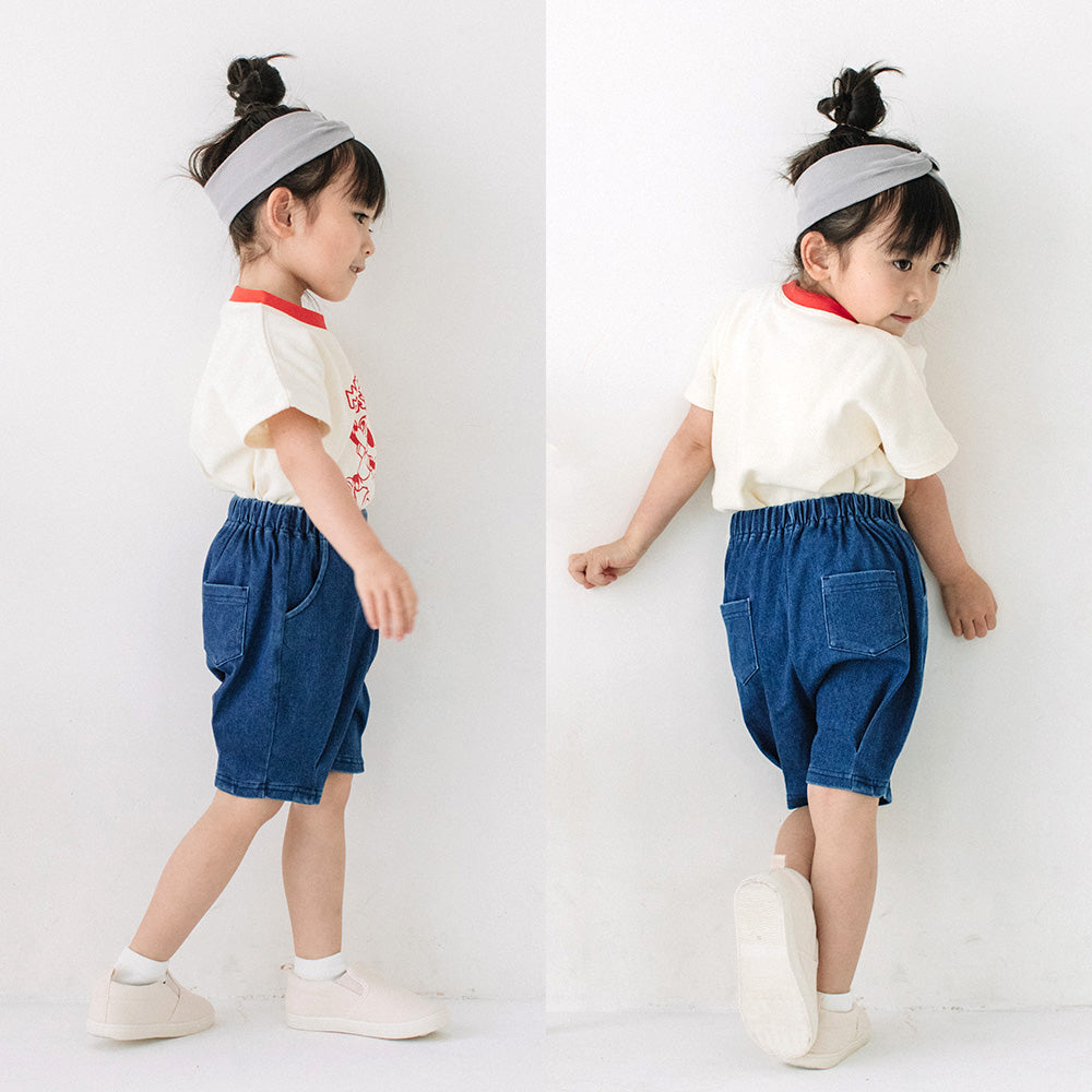 【再入荷】[t.] のびのびカットソー素材！ デニムニット ショートパンツ