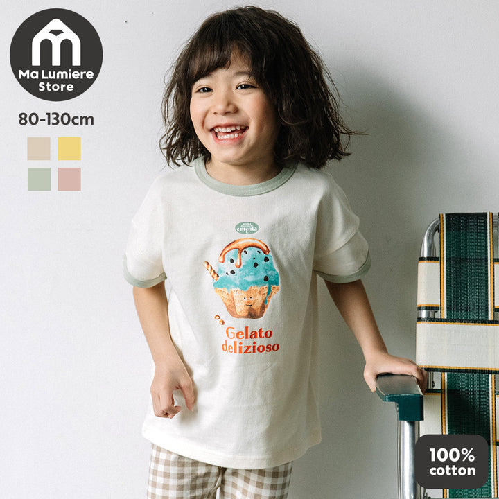 [t.] たべものプリントリンガー半袖Tシャツ