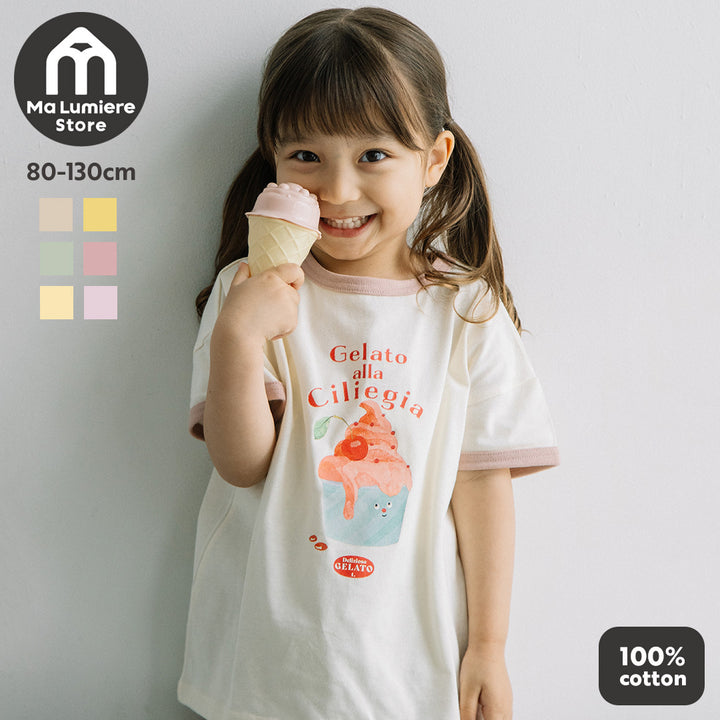 【新色追加】[t.] たべものプリントリンガー半袖Tシャツ