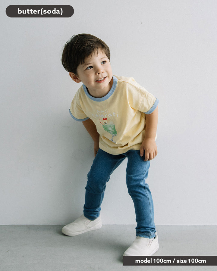 【新色追加】[t.] たべものプリントリンガー半袖Tシャツ