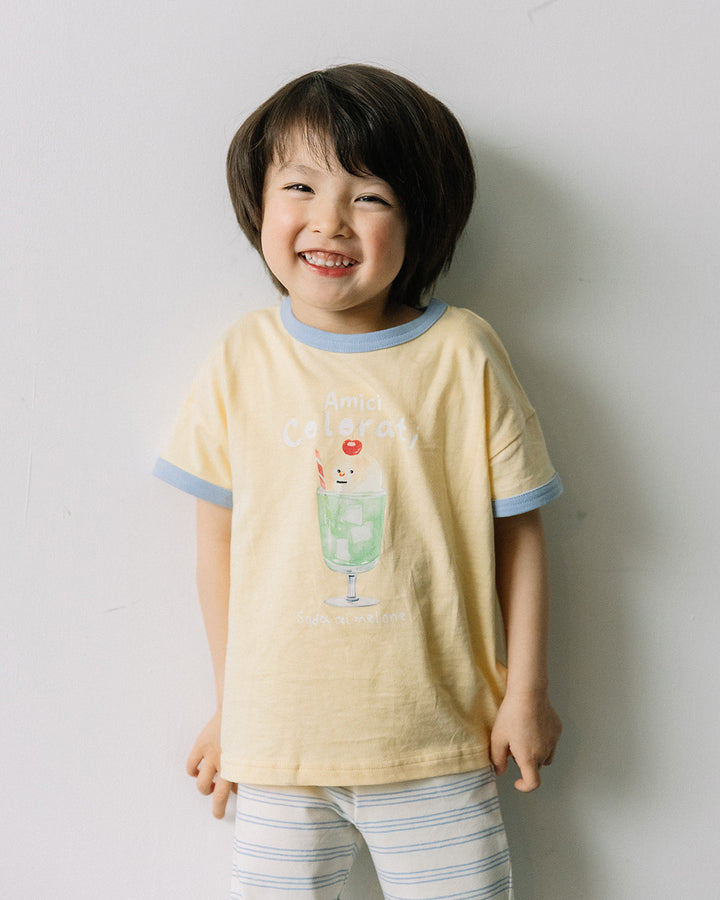 【新色追加・公式オンライン先行】[t.] たべものプリントリンガー半袖Tシャツ