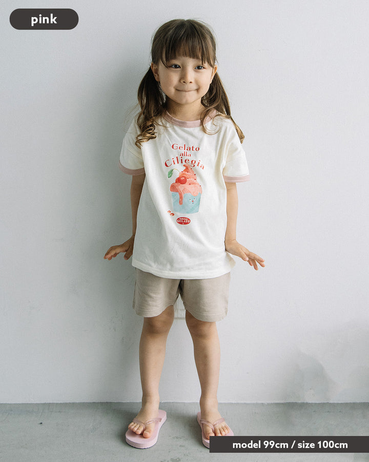 【新色追加】[t.] たべものプリントリンガー半袖Tシャツ