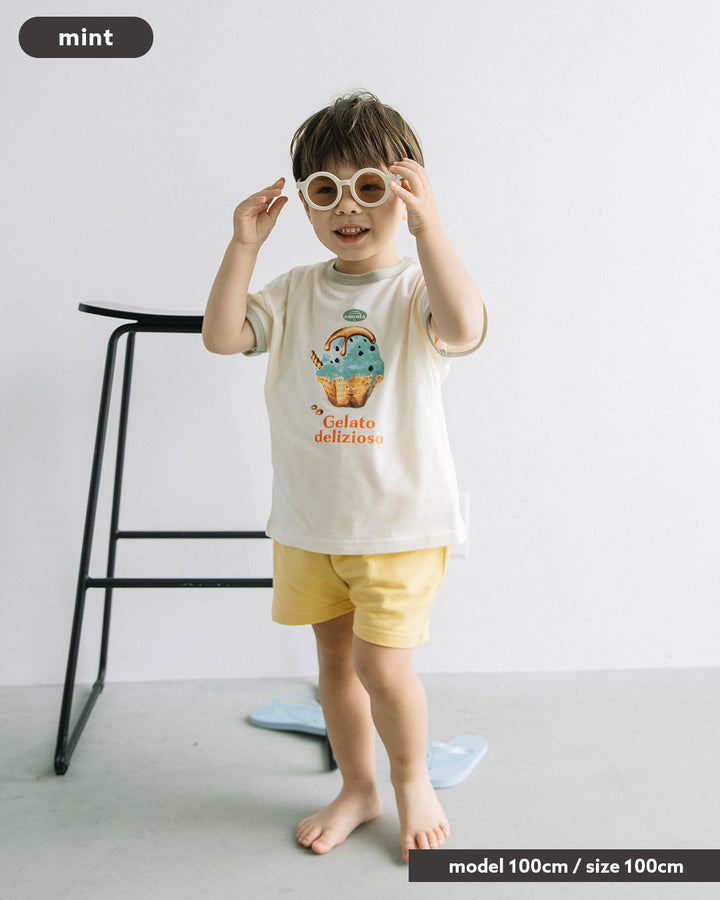 【新色追加】[t.] たべものプリントリンガー半袖Tシャツ