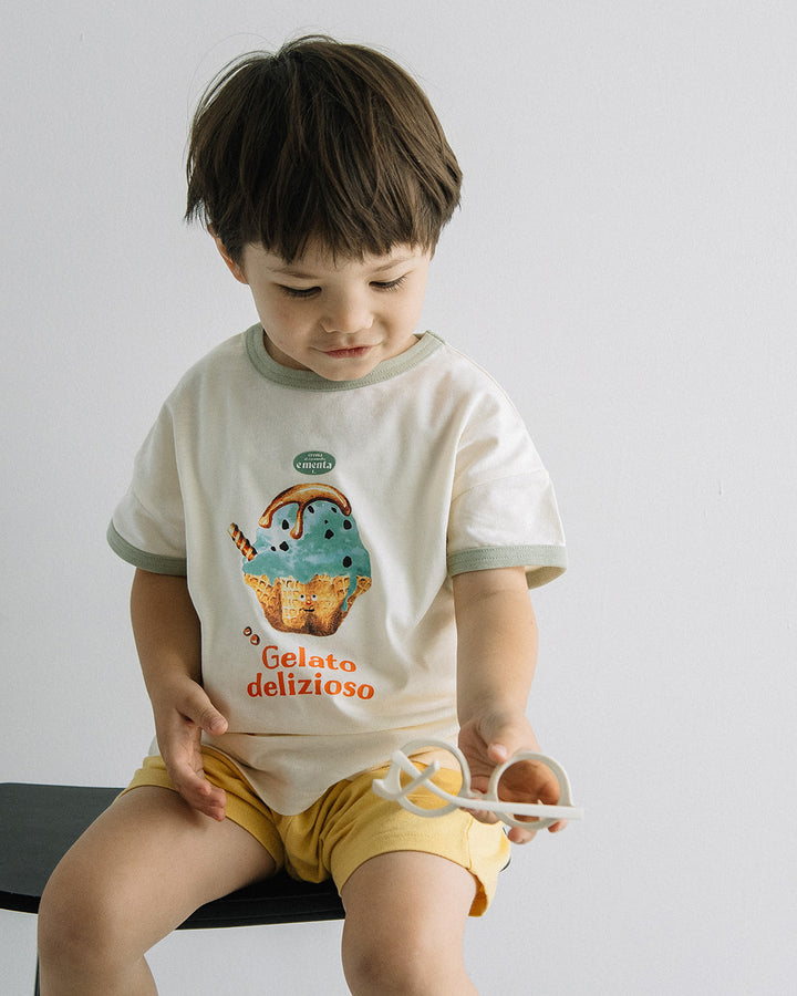 【新色追加】[t.] たべものプリントリンガー半袖Tシャツ