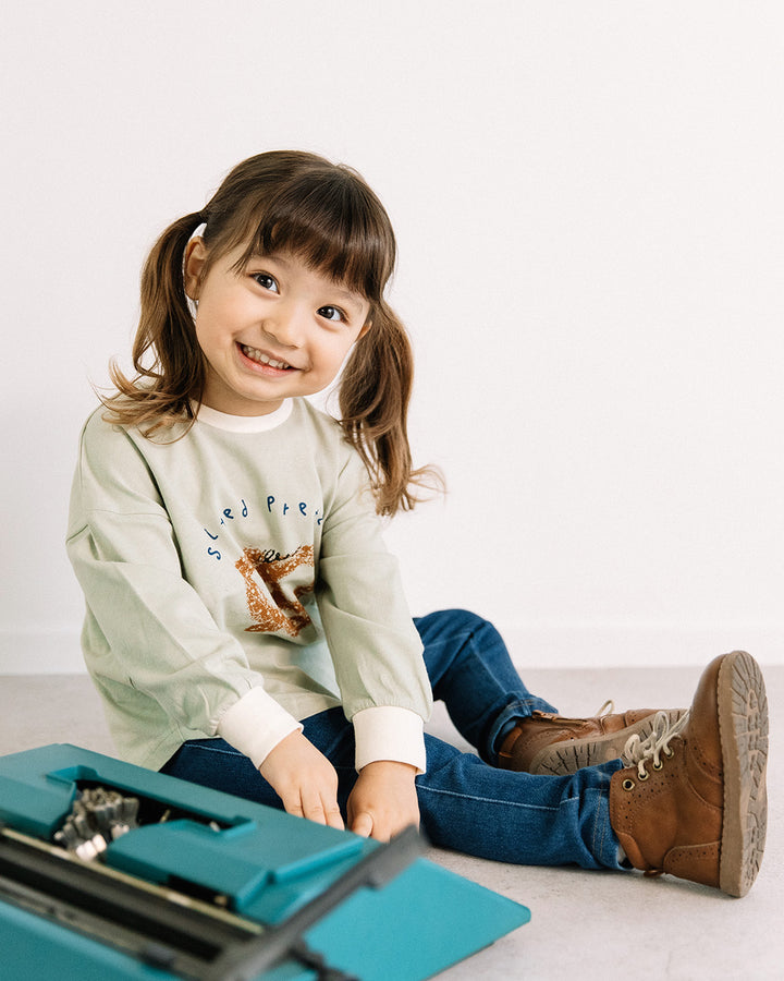 【一部カラーSALE】[t.] 袖リブ プリント長袖Tシャツ