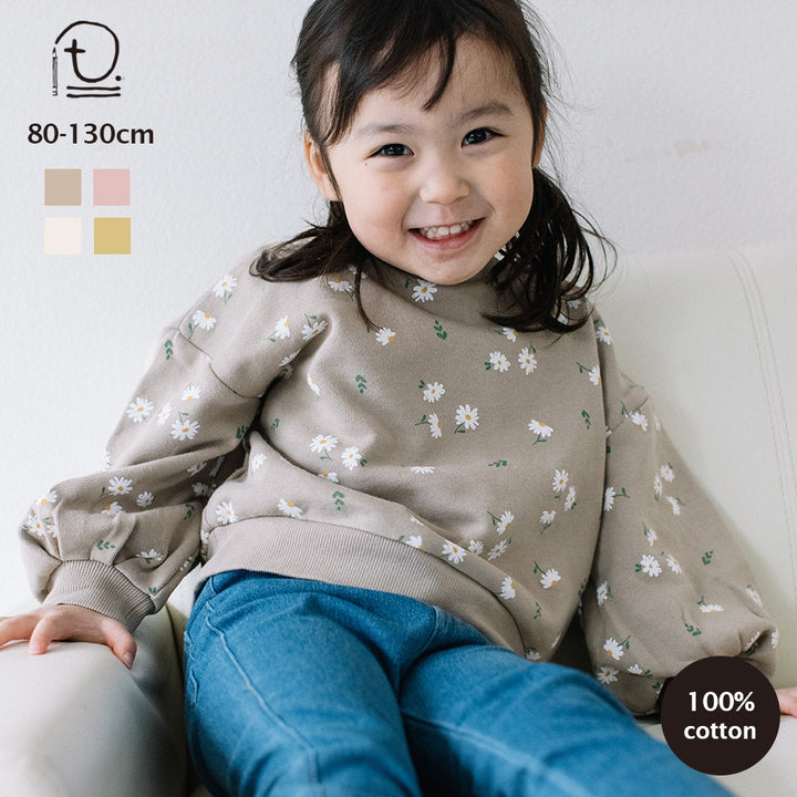 [t.] ぽわん袖 花柄 トレーナー