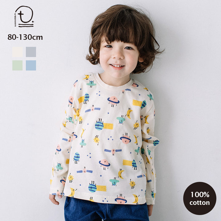 [t.] 総柄 長袖 Tシャツ