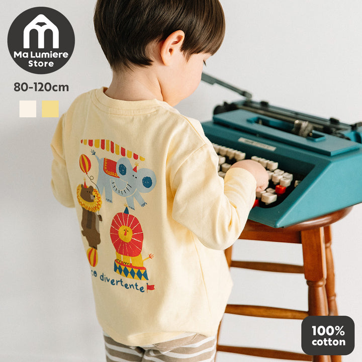 [t.] ポケット付き前後プリント長袖Tシャツ