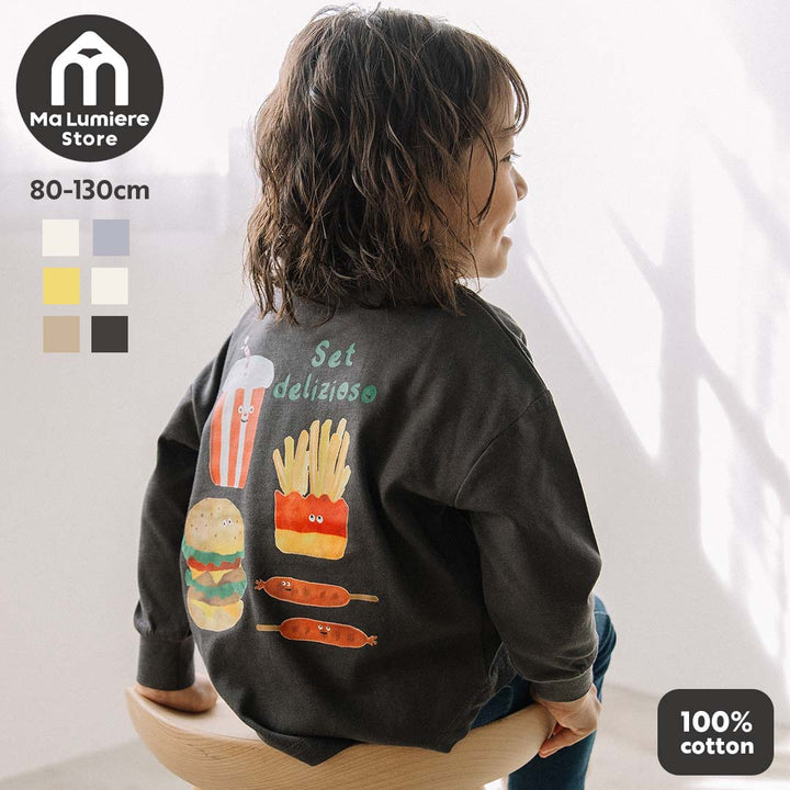 【SALE】[t.] たべもの前後プリント長袖 Tシャツ