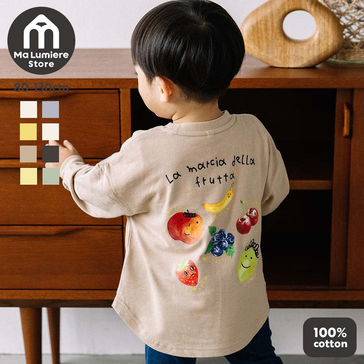 【予約】【新色追加】[t.] たべもの前後プリント長袖 Tシャツ