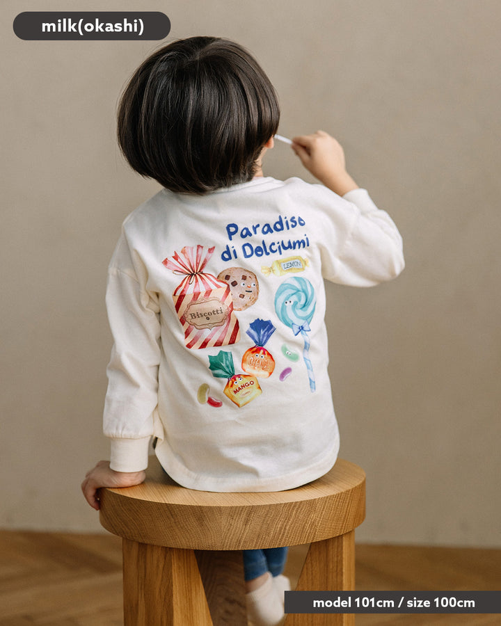 【新色先行販売】[t.] たべもの前後プリント長袖 Tシャツ
