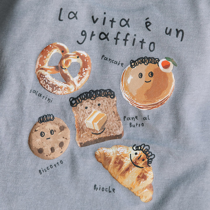 【再入荷】[t.] たべもの前後プリント長袖 Tシャツ