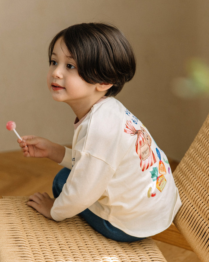 【新色先行販売】[t.] たべもの前後プリント長袖 Tシャツ