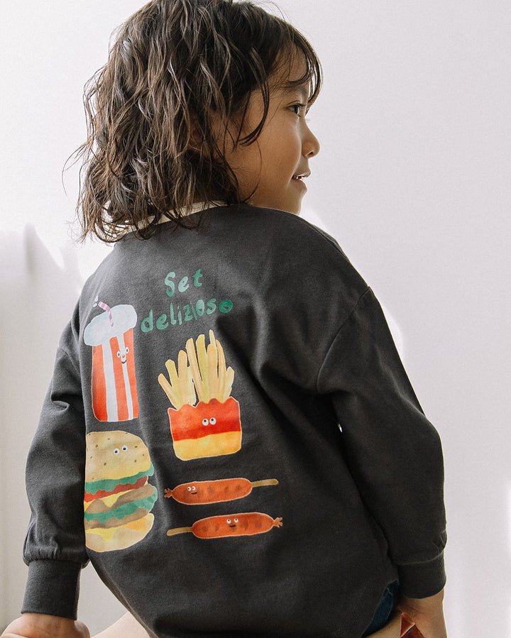 【新色先行販売】[t.] たべもの前後プリント長袖 Tシャツ