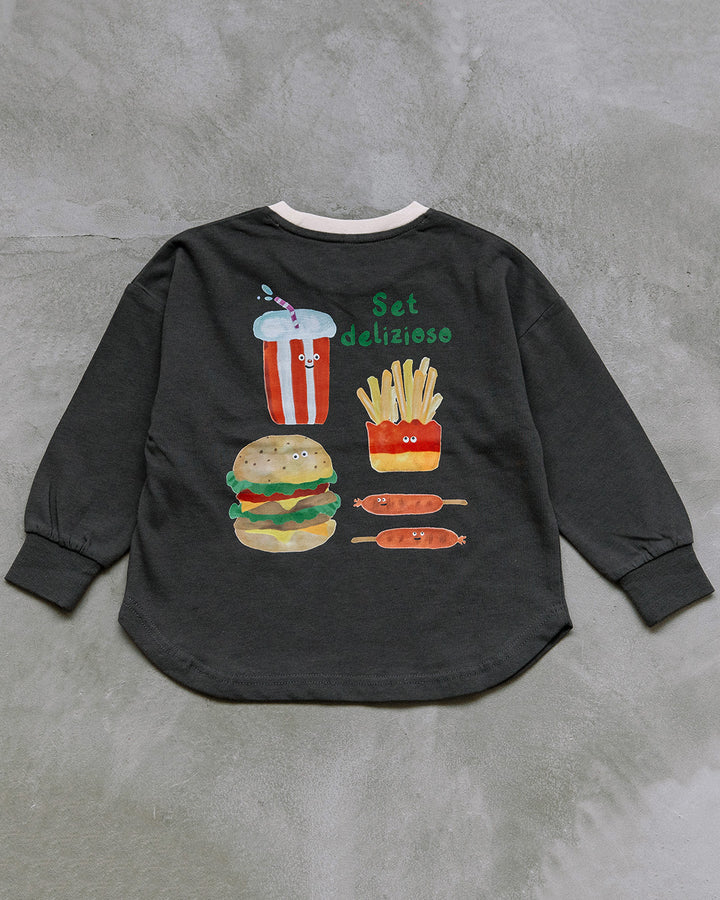 【新色先行販売】[t.] たべもの前後プリント長袖 Tシャツ