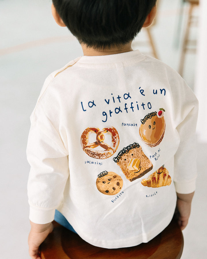 【再入荷】[t.] たべもの前後プリント長袖 Tシャツ