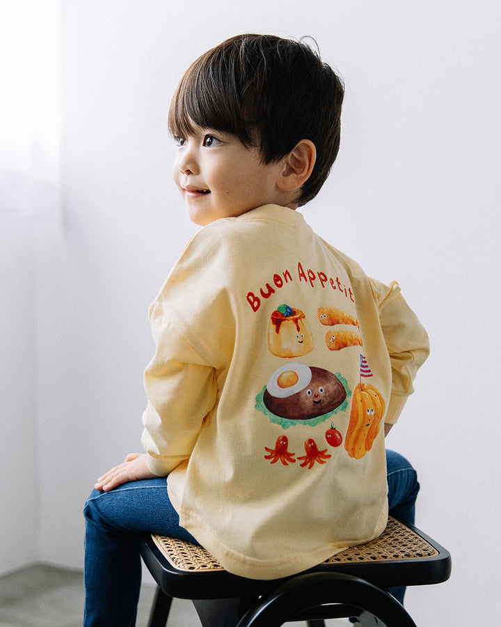 【予約】【新色追加】[t.] たべもの前後プリント長袖 Tシャツ