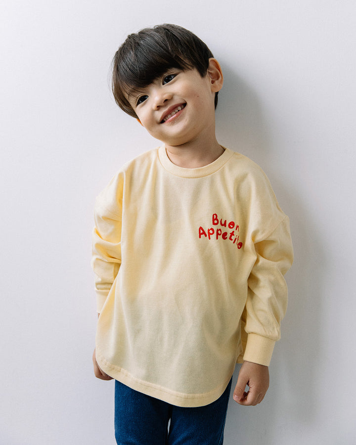 【予約】【新色追加】[t.] たべもの前後プリント長袖 Tシャツ