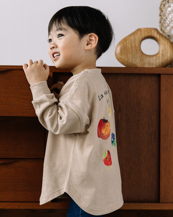 【予約】【新色追加】[t.] たべもの前後プリント長袖 Tシャツ