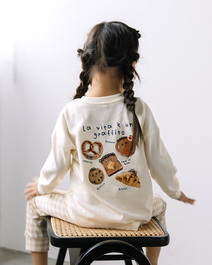 【予約】【新色追加】[t.] たべもの前後プリント長袖 Tシャツ