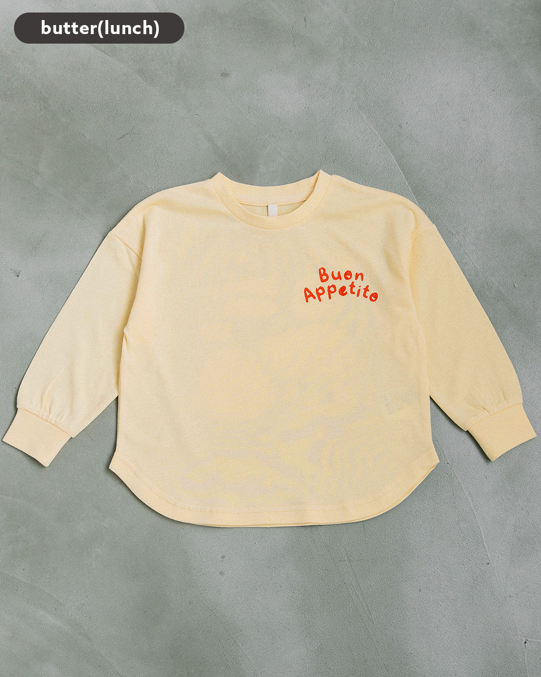 【予約】【新色追加】[t.] たべもの前後プリント長袖 Tシャツ