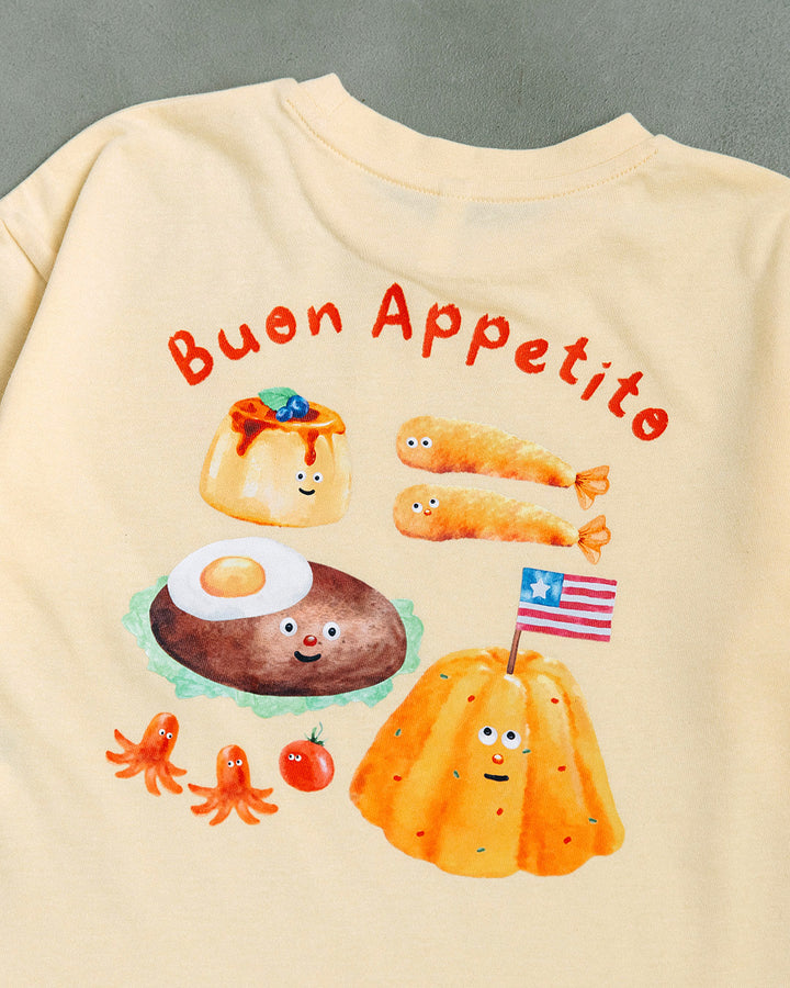 【予約】【新色追加】[t.] たべもの前後プリント長袖 Tシャツ