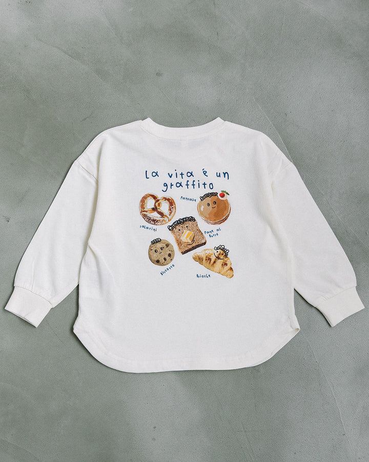 【予約】【新色追加】[t.] たべもの前後プリント長袖 Tシャツ