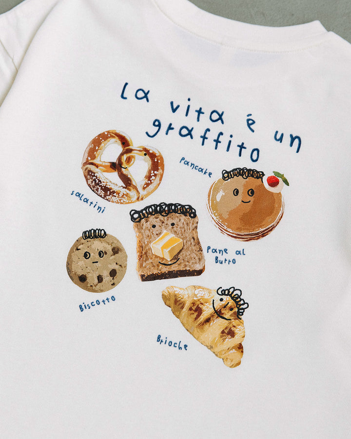 【予約】【新色追加】[t.] たべもの前後プリント長袖 Tシャツ