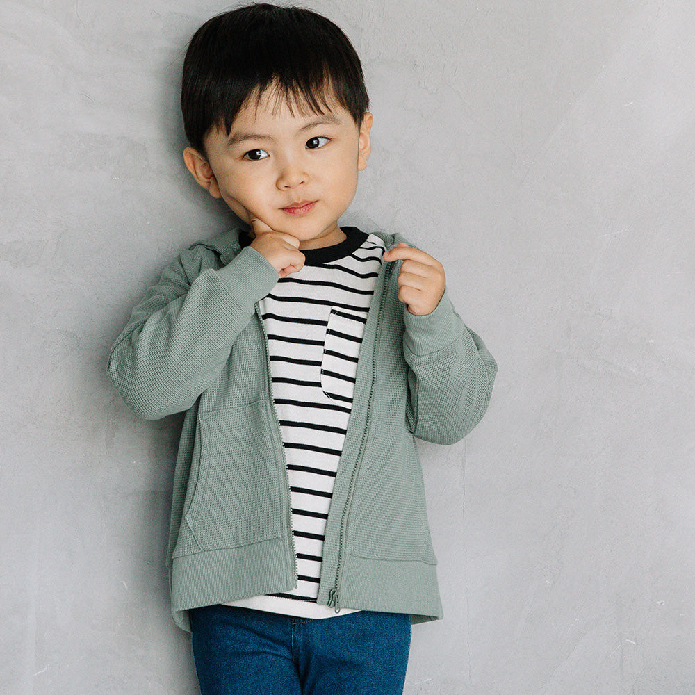 【SALE】[t.] ワッフル 長袖 ジップアップ パーカー