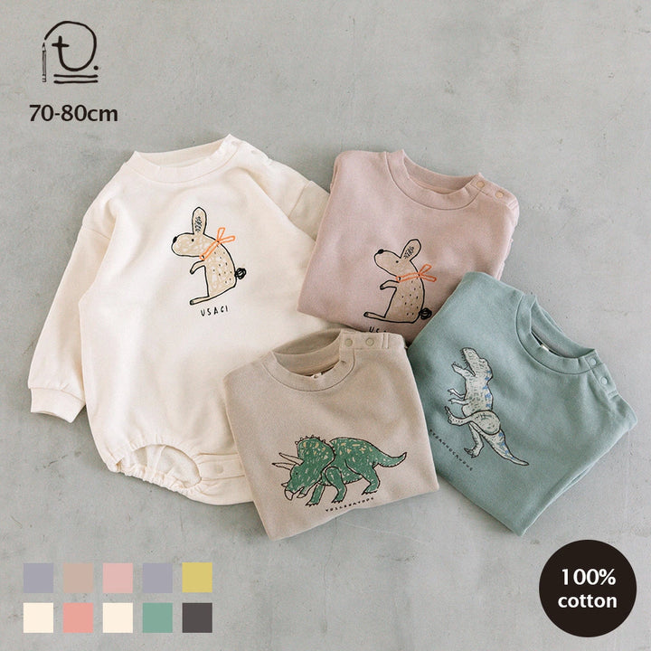 [t.] ラクガキ プリント 裏毛 ロンパース