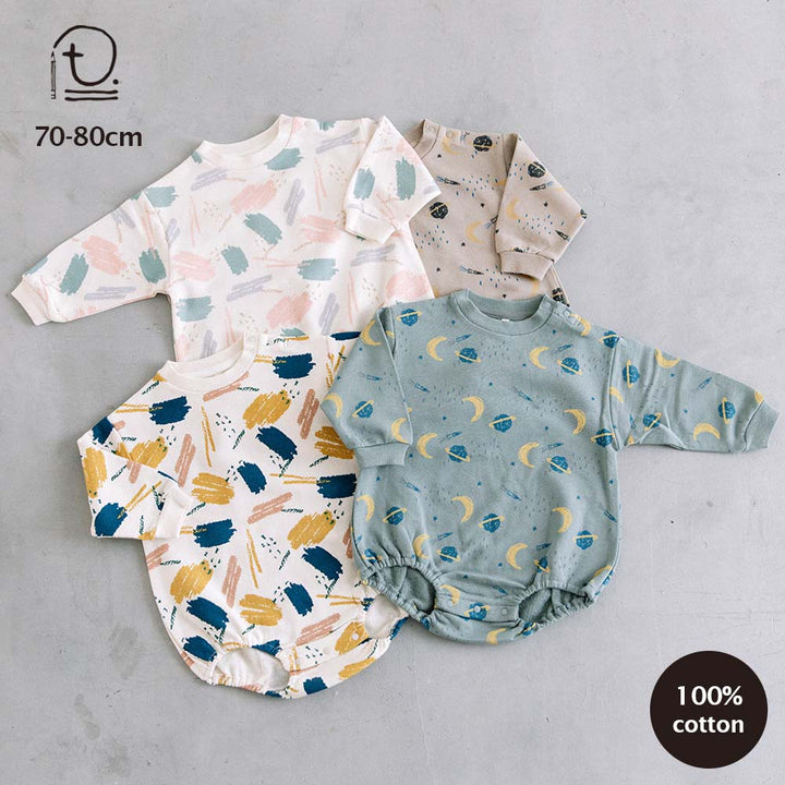 [t.] 総柄 裏毛 ロンパース