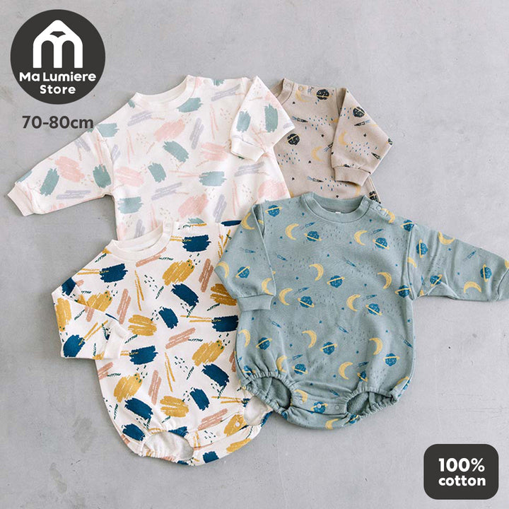 [t.] 総柄 裏毛 ロンパース